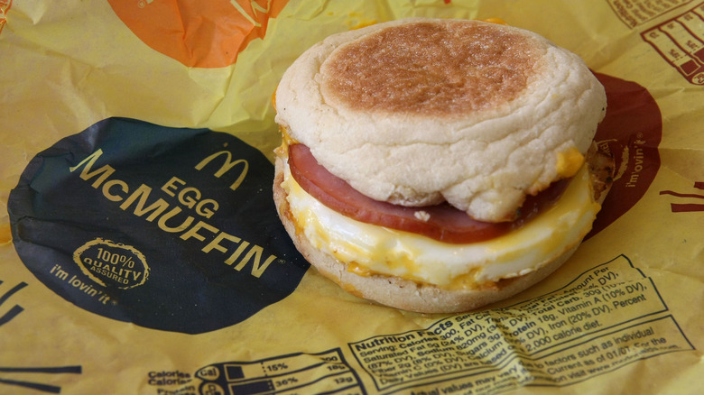 A McMuffin sits on its wrapper