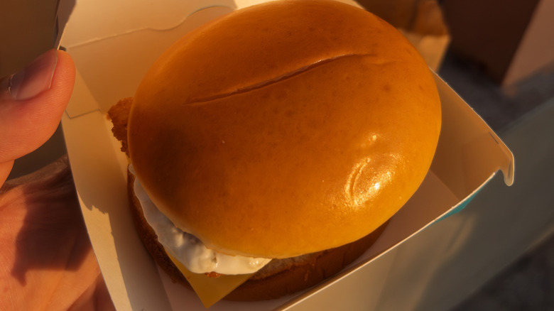 Top-view of a Filet-O-Fish sandwich in its box