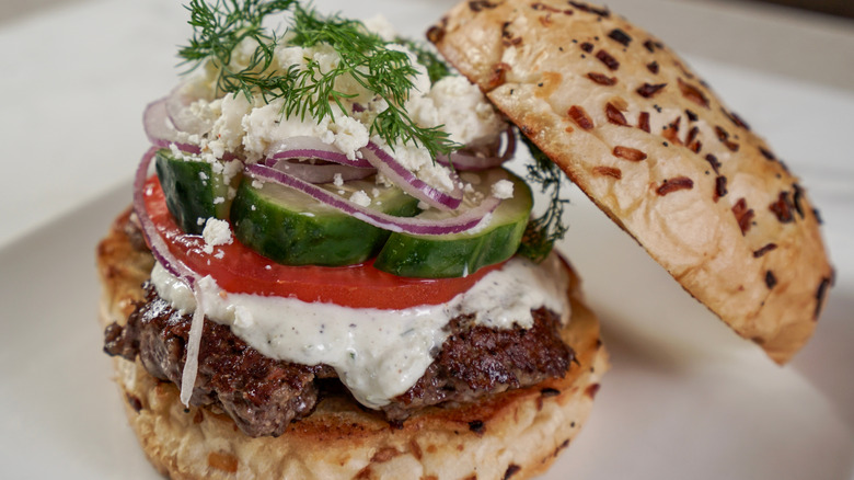 prepared Mediterranean style burger