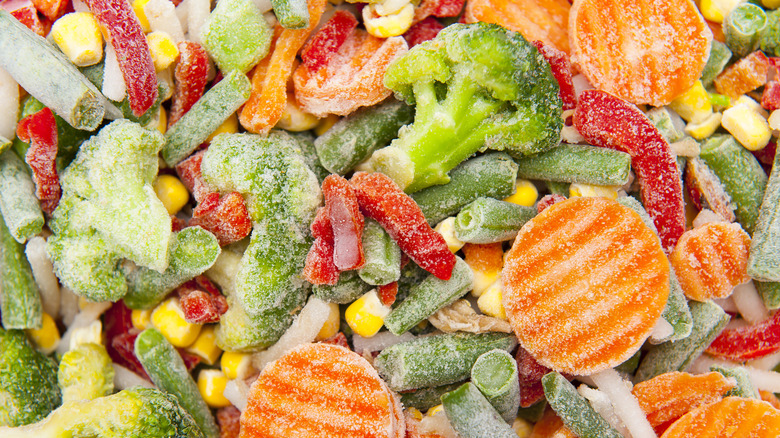 Medley of frozen broccoli, carrots, corn, and peppers