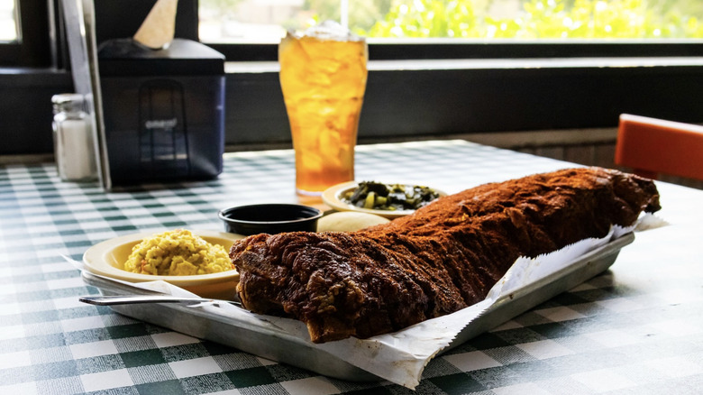 dry ribbed ribs served at Leonard's Pit Barbecue