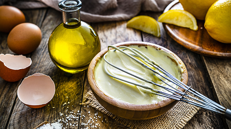Bowl of homemade mayonnaise