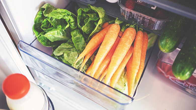 Carrots and veggies in crisper