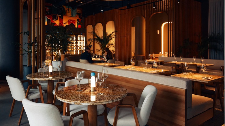 Tables set at a luxurious restaurant