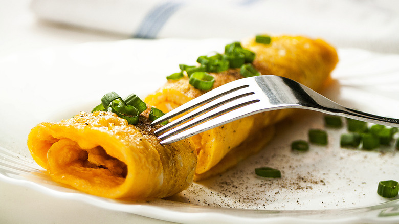 French style rolled omelette with scallions