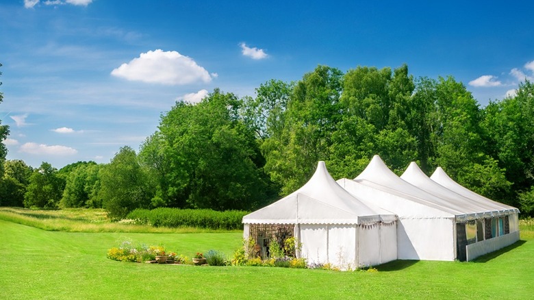 White Bake Off tent in a field 