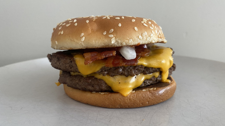 McDonald's Double Bacon Quarter Pounder with Cheese sitting on a plate