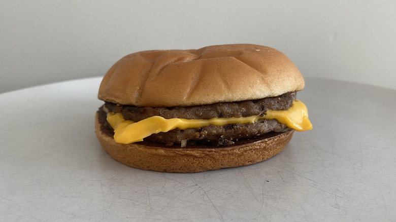 McDonald's McDouble sitting on a plate