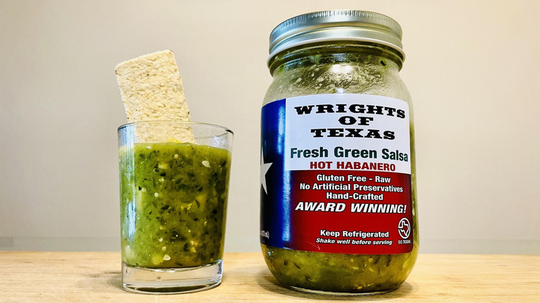 Jar and dish of Wright's Of Texas Fresh Green Habanero Salsa