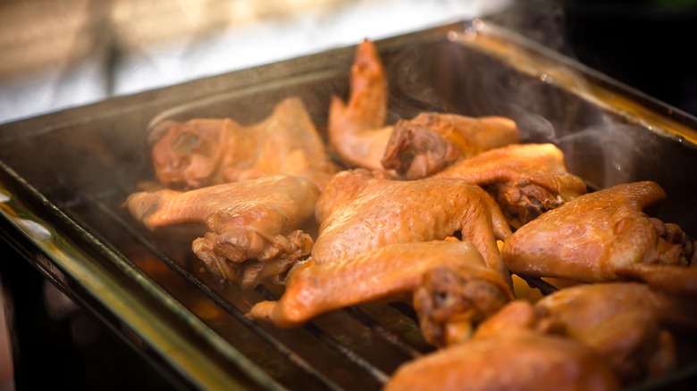 chicken wings in a smoker