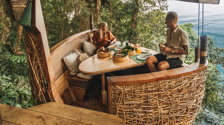 People eating in trees