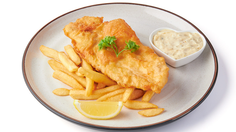 fish and chips on plate