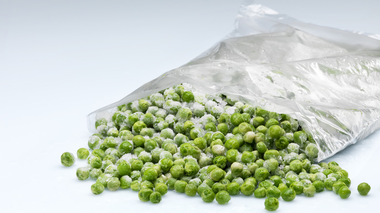open bag of frozen peas