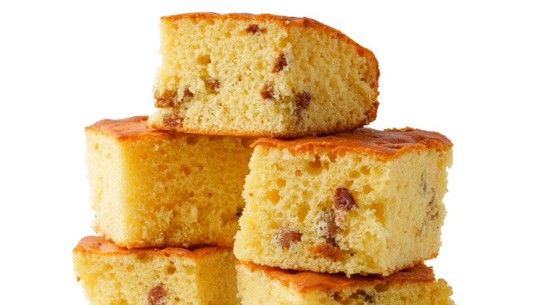Stacked cubes of cracklin bread