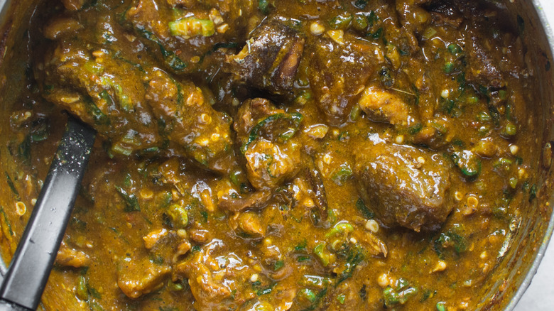 Skillet of game and okra stew