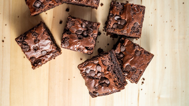 pieces of brownie on wooden surface