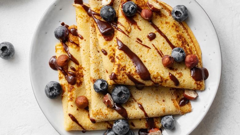 hazelnut and blueberry filled crepes