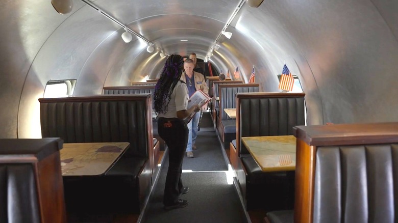 Dining booths in the interior of The Airplane Restaurant