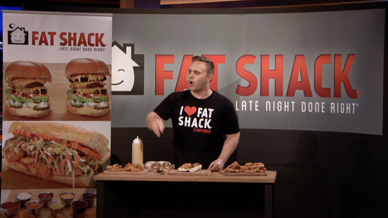 One of the Fat Shack founders appearing on Shark Tank