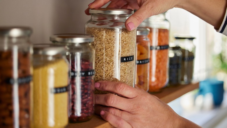 Dried goods in labeled glass jars