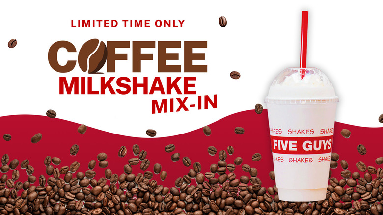 A graphic for Five Guys shows a milkshake superimposed over coffee beans