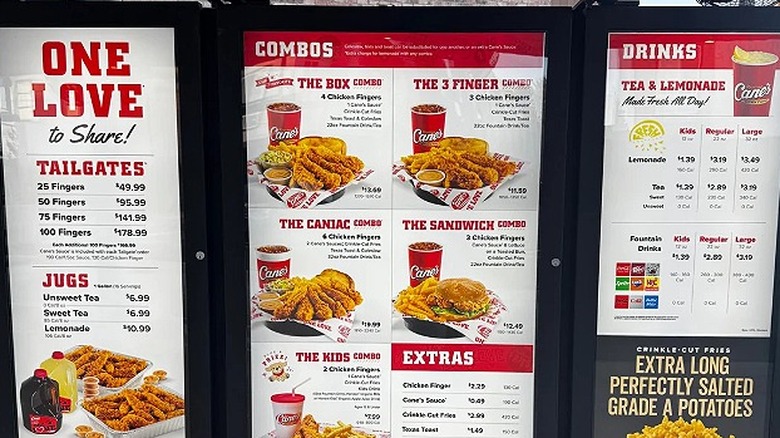 A Raising Cane's drive-thru menu