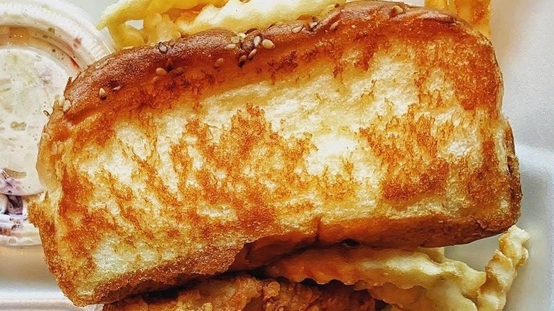 Closeup of a piece of Raising Cane's toast