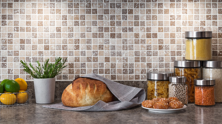bread sitting on kitchen countertop