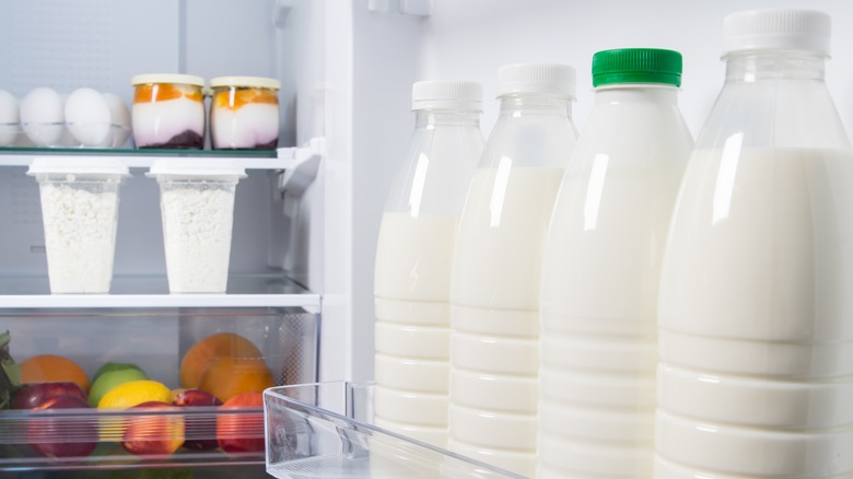 milk in fridge door
