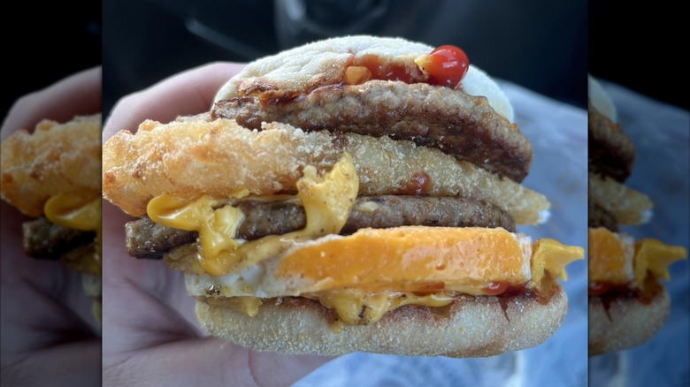 A hash brown has been stuffed inside a Sausage & Egg McMuffin