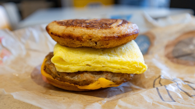 Folded egg on McDonald's breakfast sandwich.