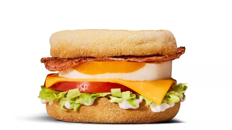 Lettuce, tomato, and mayonnaise on a bun