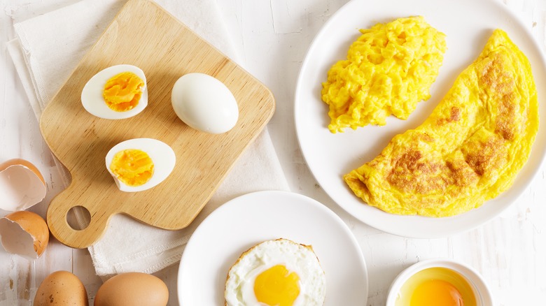 Eggs served boiled and scrambled