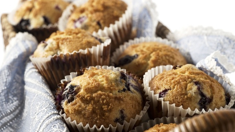 Blueberry muffins in a basket 