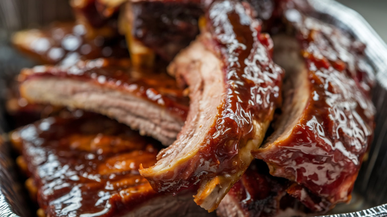 Close-up of baby back ribs.