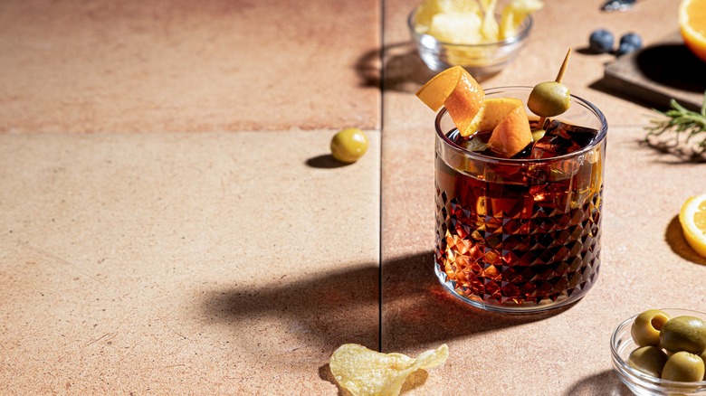 Spanish vermouth with olives and orange rind