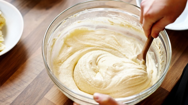 Hand stirring batter 