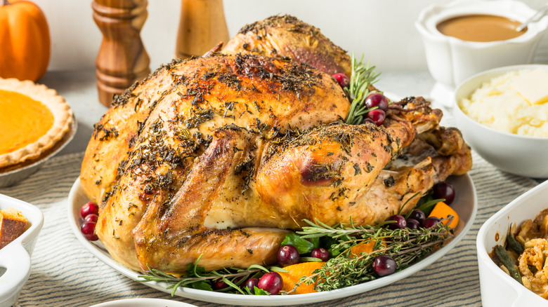 A goden roasted turkey.