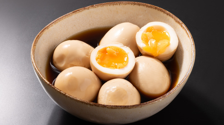 A bowl of soy-marinated soft-boiled eggs