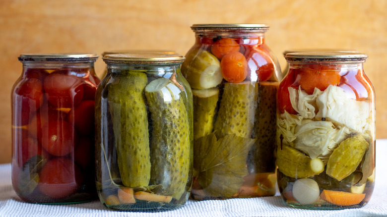Pickled vegetables in jars