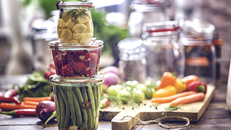 Pickled vegetables in jars