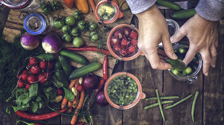 Person quick pickling vegetables
