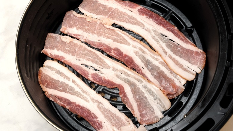 Bacon slices in an air fryer