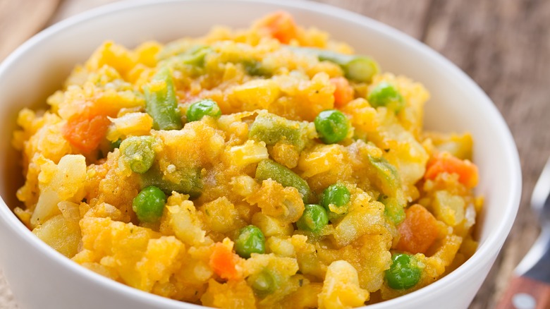 Mashed potatoes seasoned with frozen veggies
