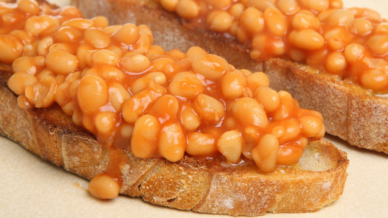 Beans on a thick slice of sourdough toast.