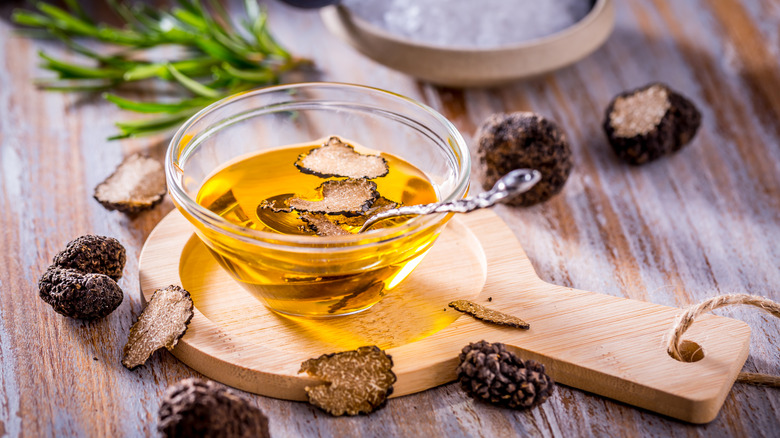 A bowl of truffle oil.