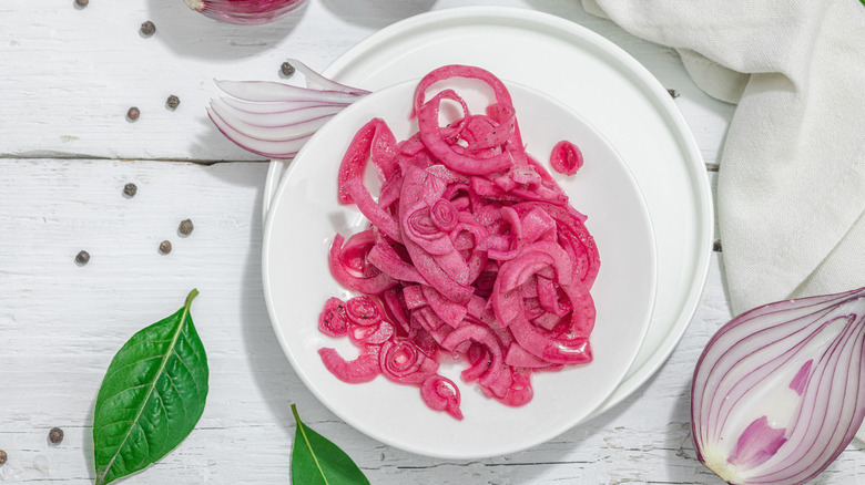 A plate of pickled red onions