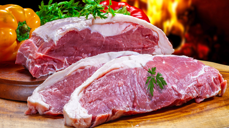 Cuts of raw sirloin.