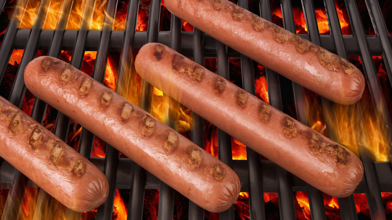 Hot dogs on a grill