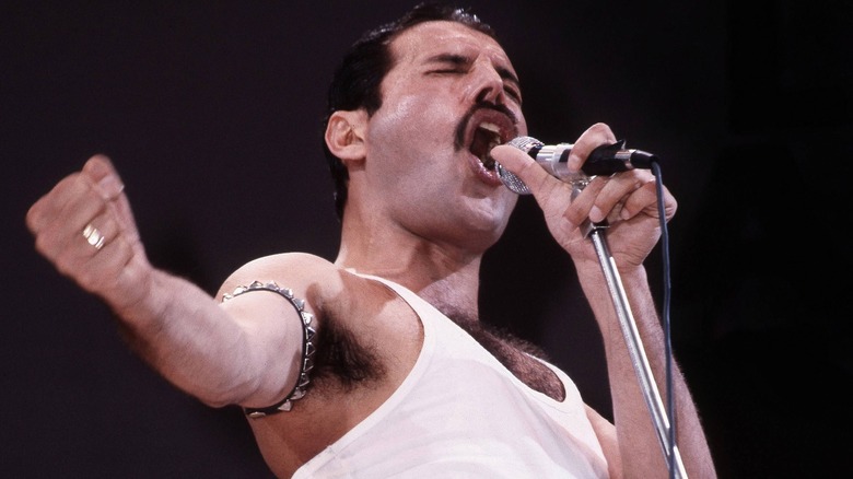 Freddie Mercury singing at Live Aid concert
